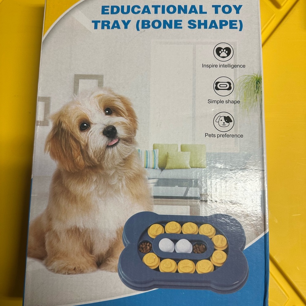 Bone-Shaped Educational Dog treat training Toy - Blue and Yellow